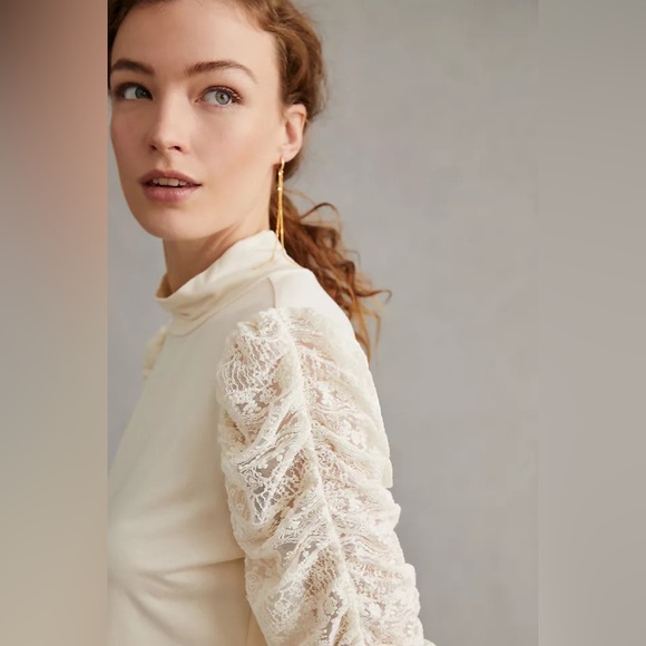 ✨ Anthropologie Ruched-Sleeve Blouse Sz SP - Picture 3 of 6